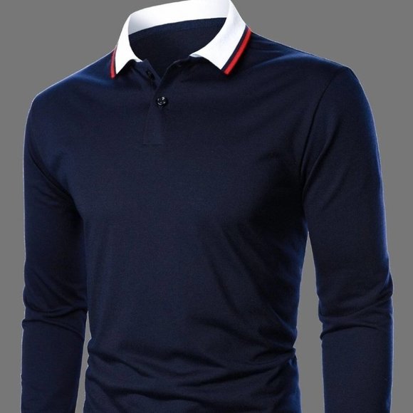 undefined Other - Casual Navy Blue Trim Men's Polo Shirt w/Red and White Stripes